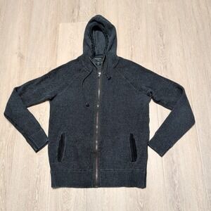 Guess‎ Zip Up Sweater Mens XL Charcoal Grey Ribbed Knit Hooded 100% Cotton Y2K